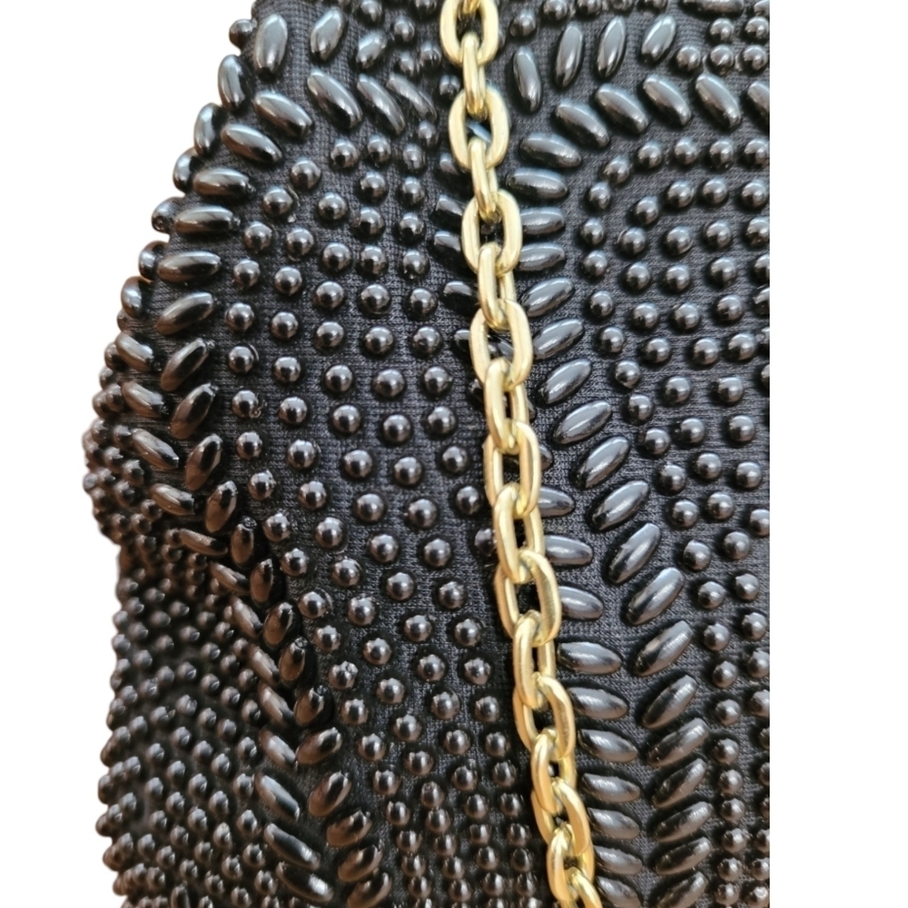 Vintage 1950s Black Beaded Evening Bag | Kiss Lock Frame Purse - Picture 5 of 7